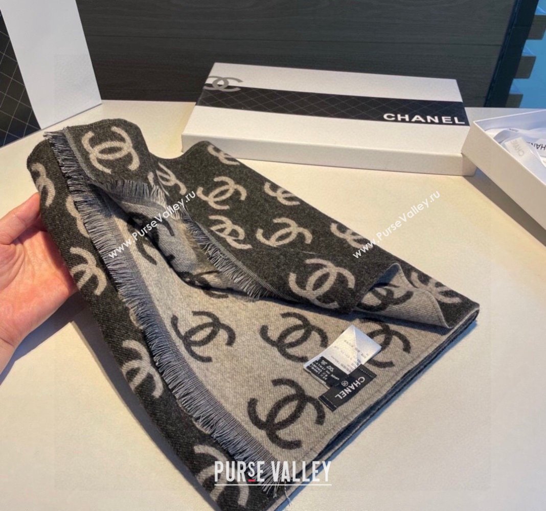 Chanel CC Long Scarf 35x180cm Grey/Black 2024 0912 (XMN-240912104)