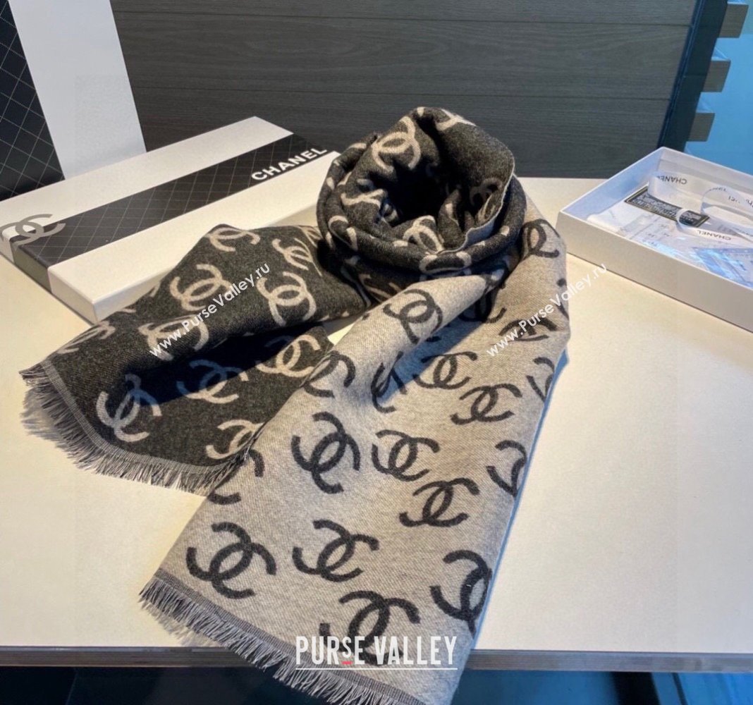 Chanel CC Long Scarf 35x180cm Grey/Black 2024 0912 (XMN-240912104)