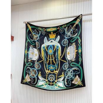 Hermes Stately Wheels Silk Square Scarf 90x90cm Black 2024 (A-240912125)