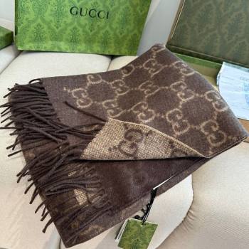 Gucci GG Cashmere Long Scarf 47x200cm Brown 2024 0912 (XMN-240912101)