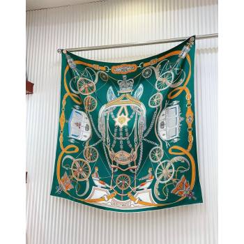 Hermes Stately Wheels Silk Square Scarf 90x90cm Green 2024 (A-240912127)