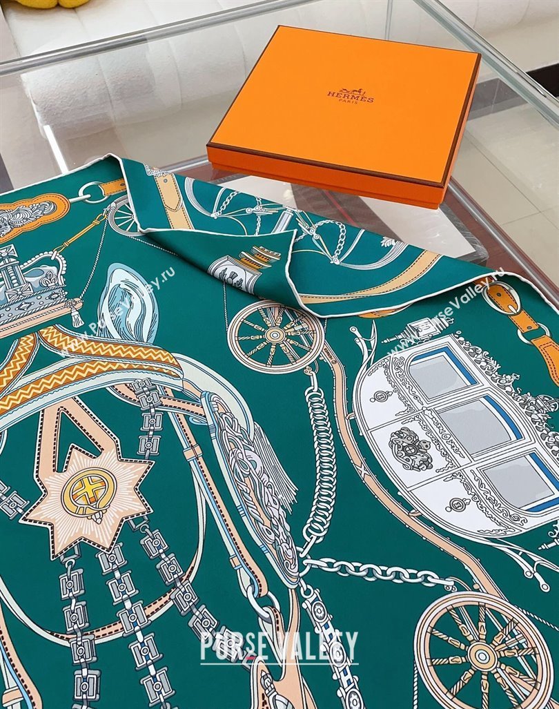 Hermes Stately Wheels Silk Square Scarf 90x90cm Green 2024 (A-240912127)