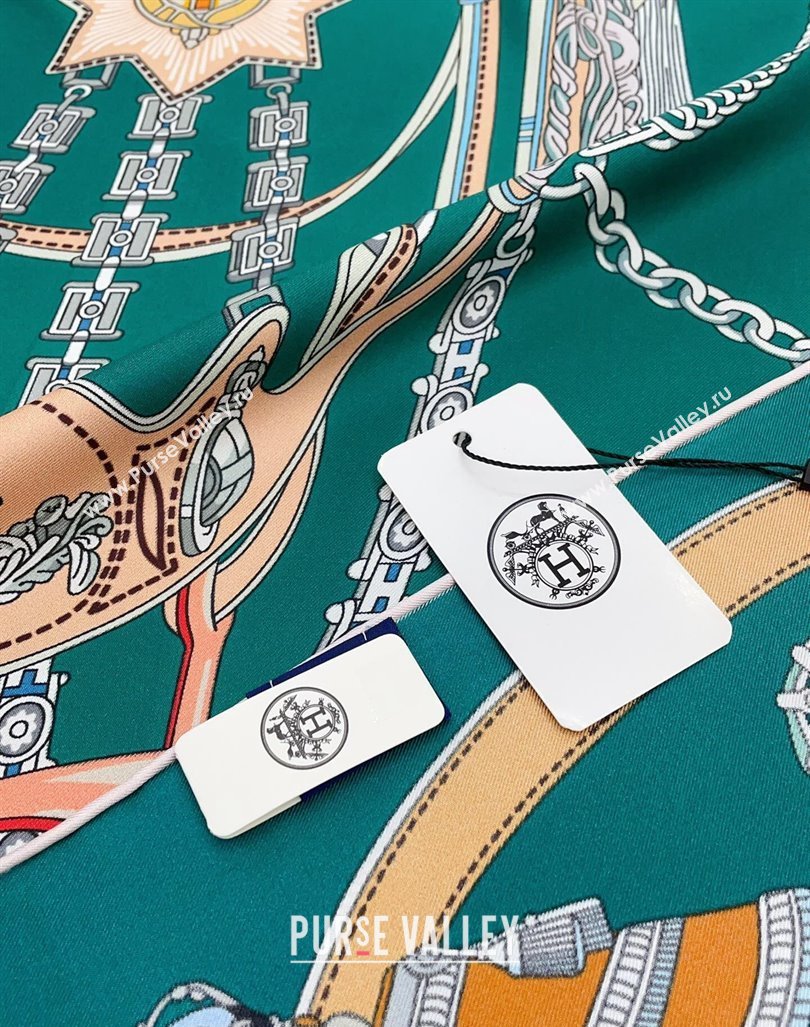 Hermes Stately Wheels Silk Square Scarf 90x90cm Green 2024 (A-240912127)