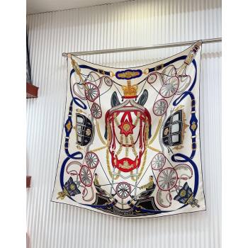 Hermes Stately Wheels Silk Square Scarf 90x90cm White 2024 (A-240912128)