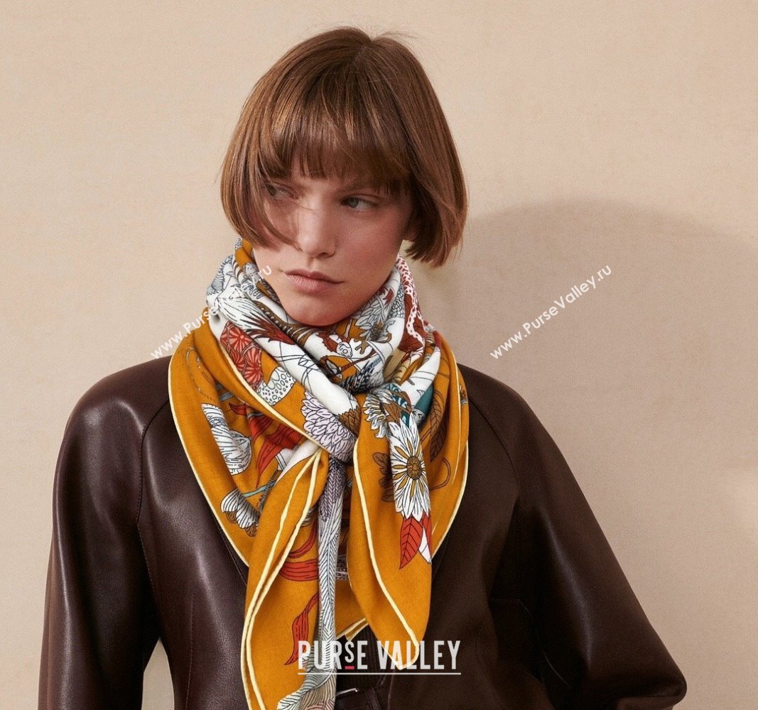 Hermes Precious Paradise Cashmere Shawl Scarf 140cm Orange 2024 (A-240912130)