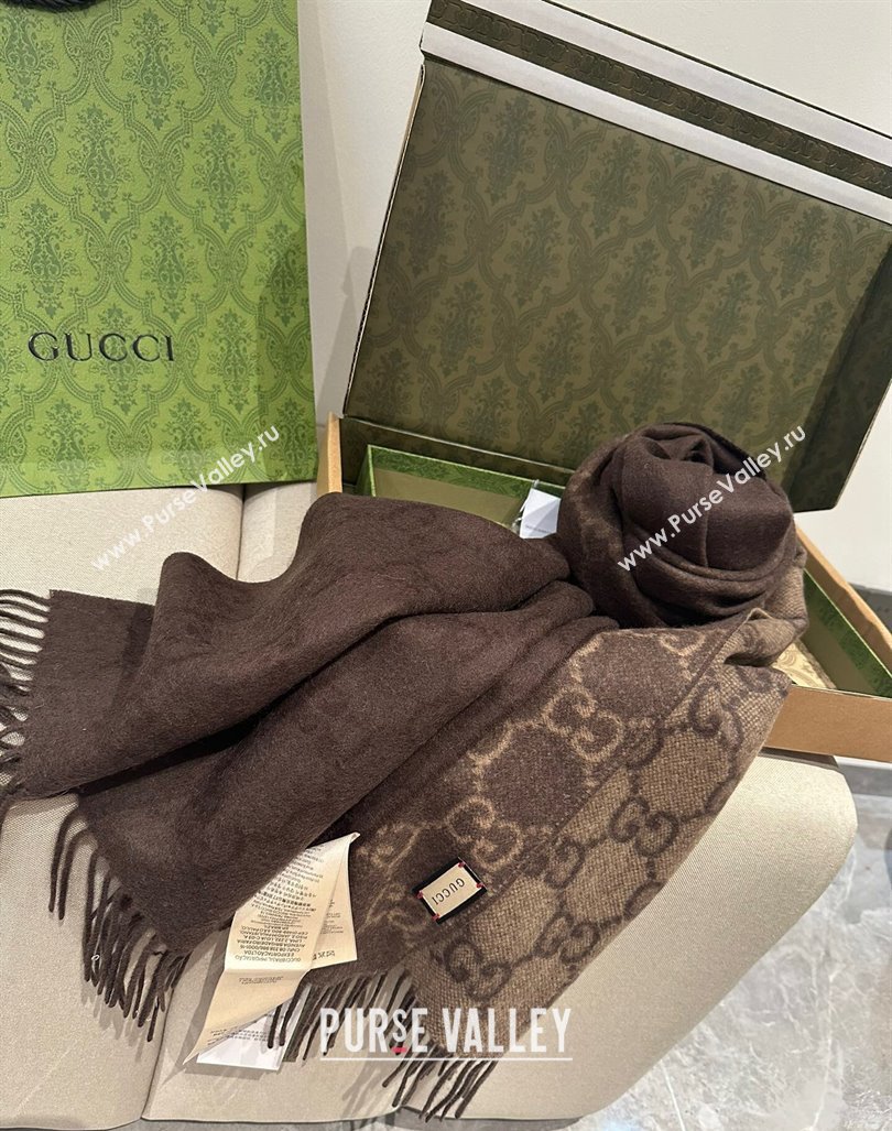 Gucci GG Cashmere Long Scarf 47x200cm Brown 2024 0912 (XMN-240912101)