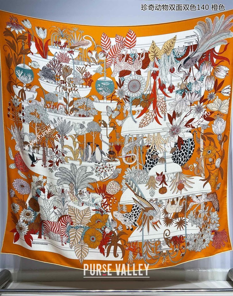 Hermes Precious Paradise Cashmere Shawl Scarf 140cm Orange 2024 (A-240912130)