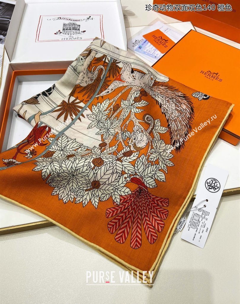 Hermes Precious Paradise Cashmere Shawl Scarf 140cm Orange 2024 (A-240912130)