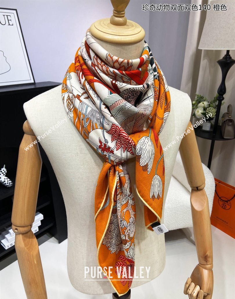 Hermes Precious Paradise Cashmere Shawl Scarf 140cm Orange 2024 (A-240912130)