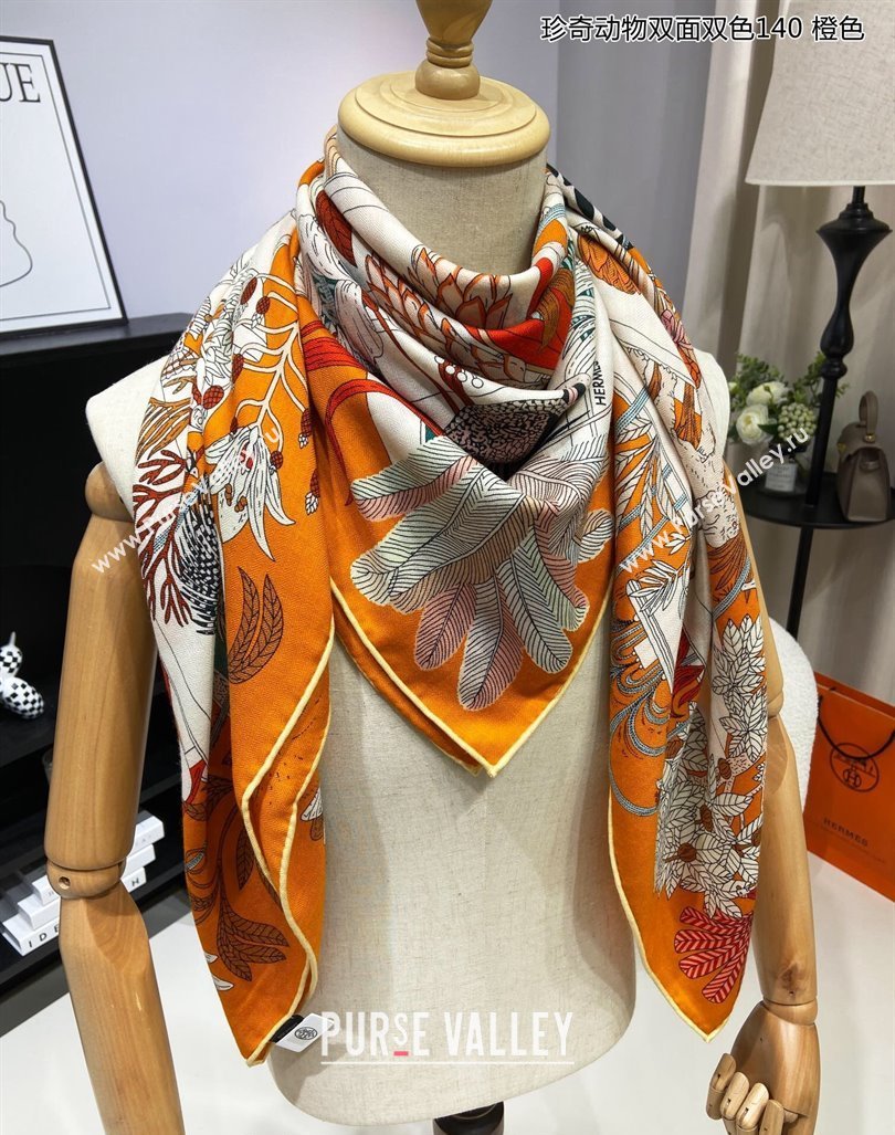 Hermes Precious Paradise Cashmere Shawl Scarf 140cm Orange 2024 (A-240912130)