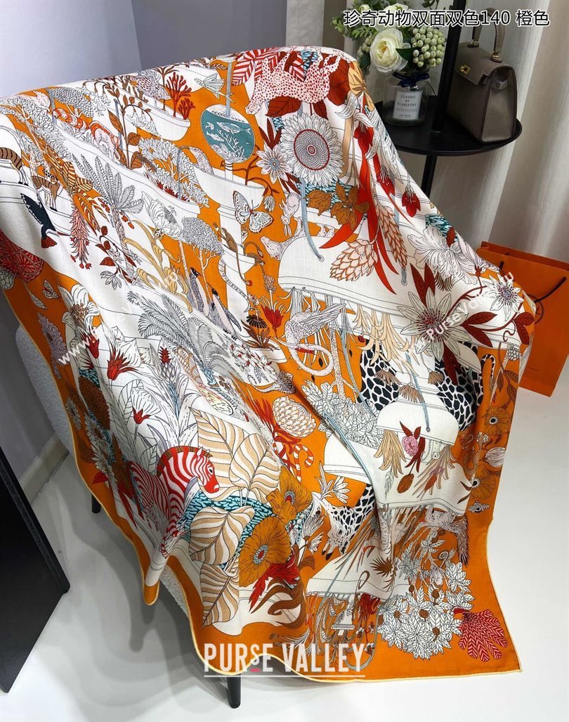 Hermes Precious Paradise Cashmere Shawl Scarf 140cm Orange 2024 (A-240912130)