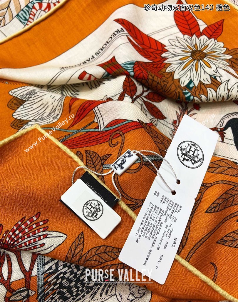 Hermes Precious Paradise Cashmere Shawl Scarf 140cm Orange 2024 (A-240912130)