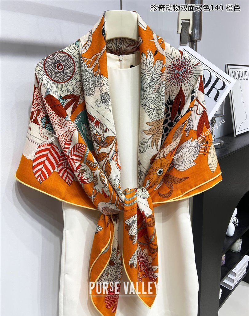 Hermes Precious Paradise Cashmere Shawl Scarf 140cm Orange 2024 (A-240912130)