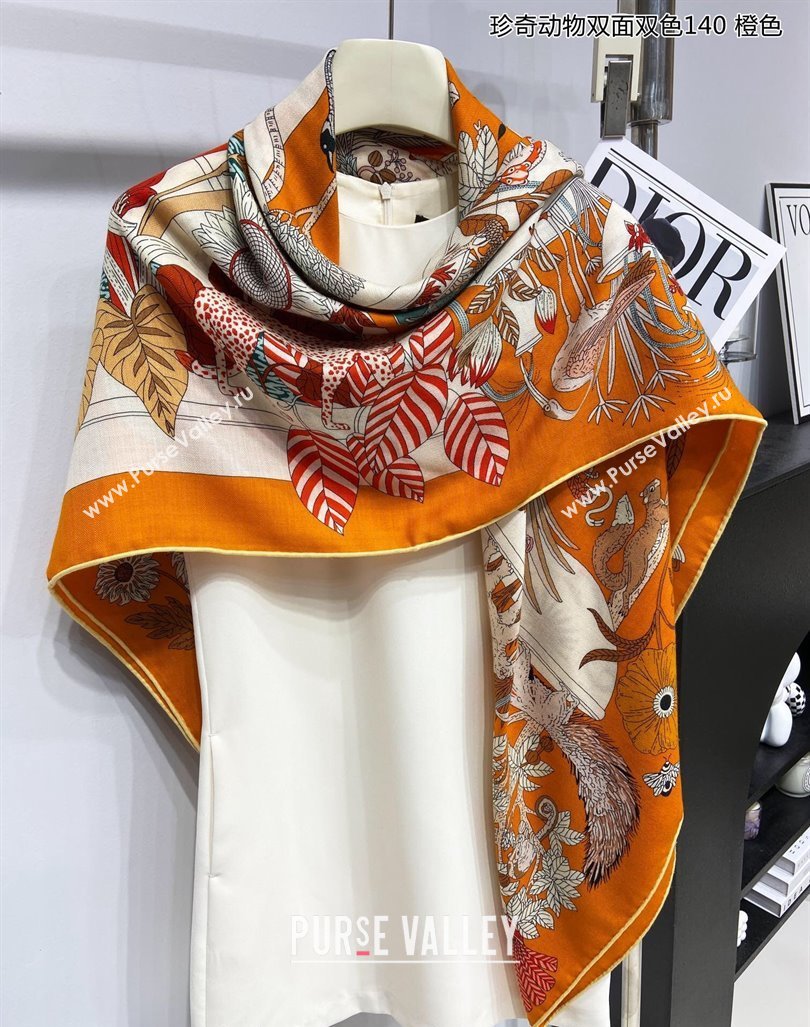 Hermes Precious Paradise Cashmere Shawl Scarf 140cm Orange 2024 (A-240912130)