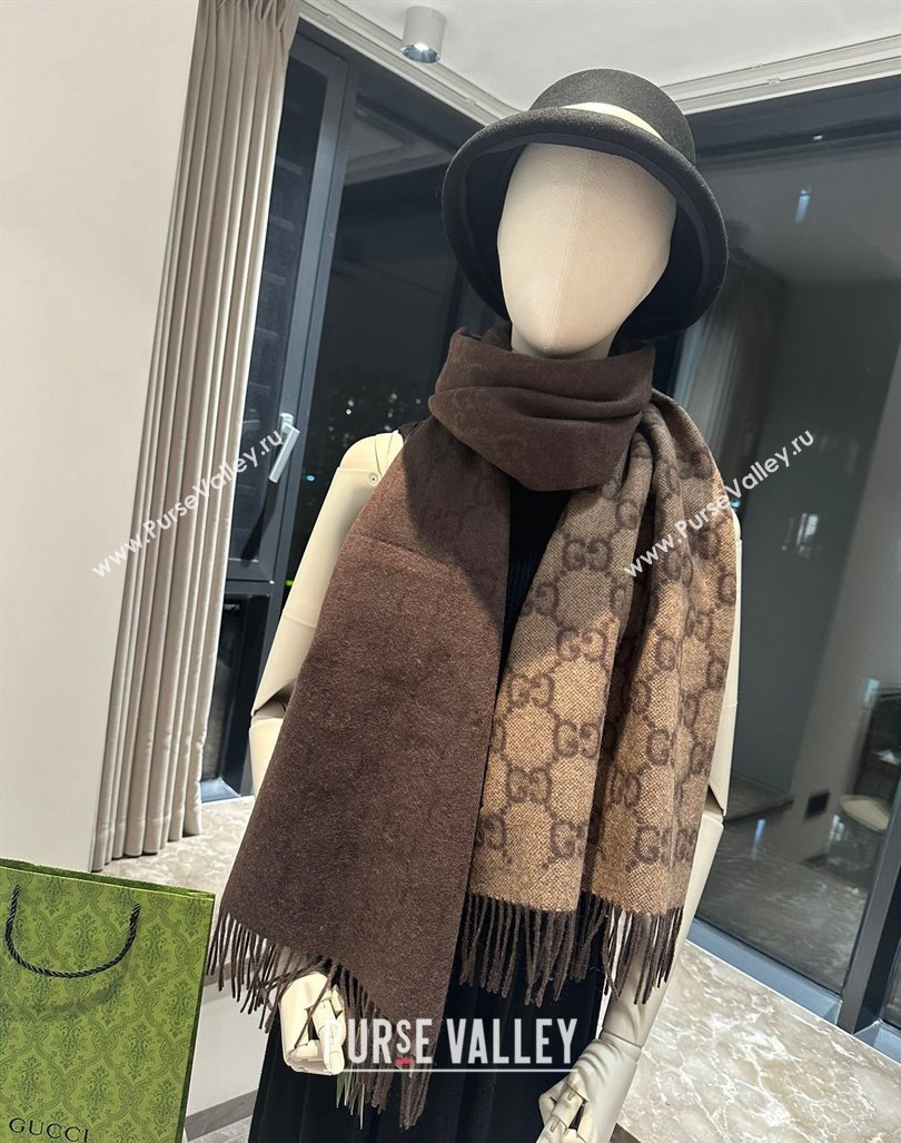 Gucci GG Cashmere Long Scarf 47x200cm Brown 2024 0912 (XMN-240912101)