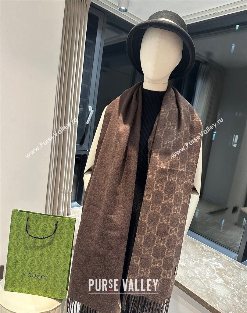 Gucci GG Cashmere Long Scarf 47x200cm Brown 2024 0912 (XMN-240912101)