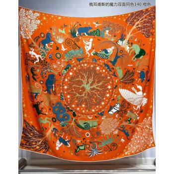 Hermes Sous le Charme dOrphee Cashmere Shawl Scarf 140cm Orange 2024 (A-240913002)
