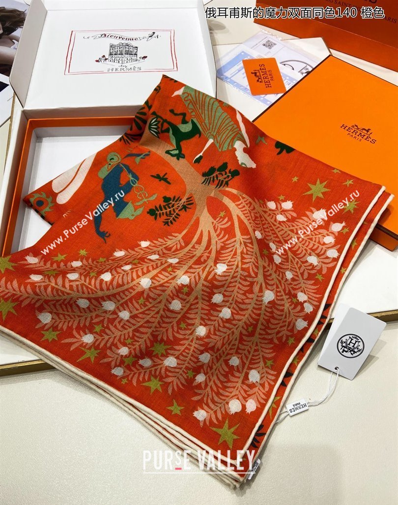 Hermes Sous le Charme dOrphee Cashmere Shawl Scarf 140cm Orange 2024 (A-240913002)