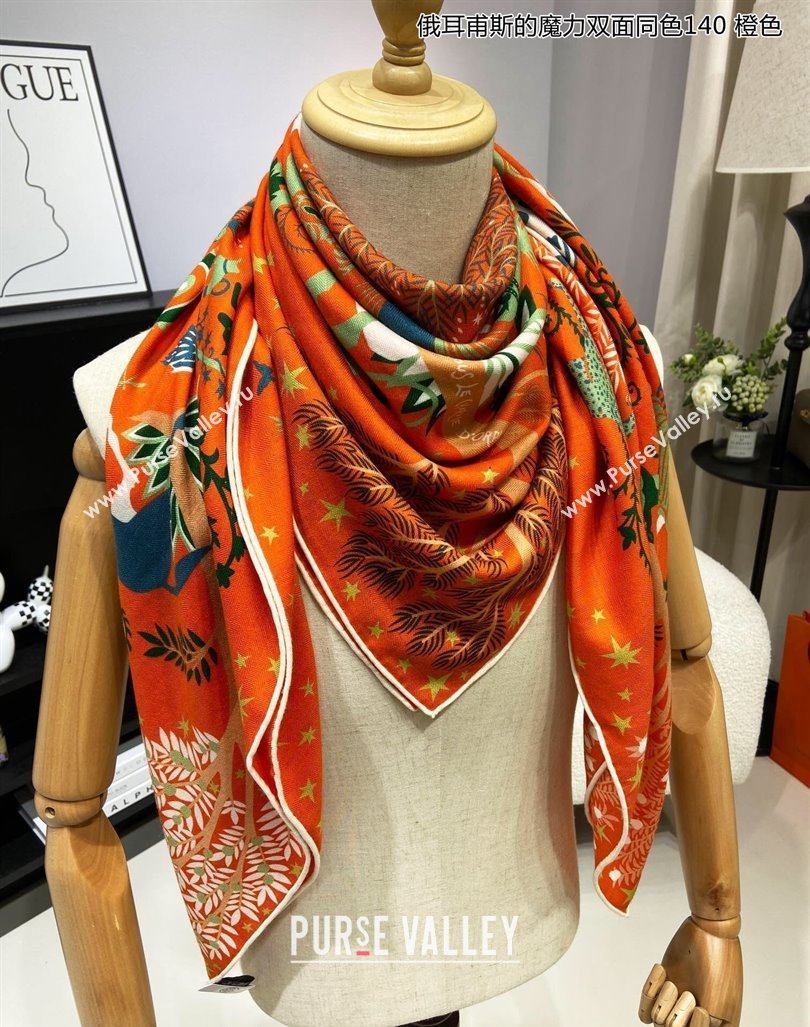 Hermes Sous le Charme dOrphee Cashmere Shawl Scarf 140cm Orange 2024 (A-240913002)