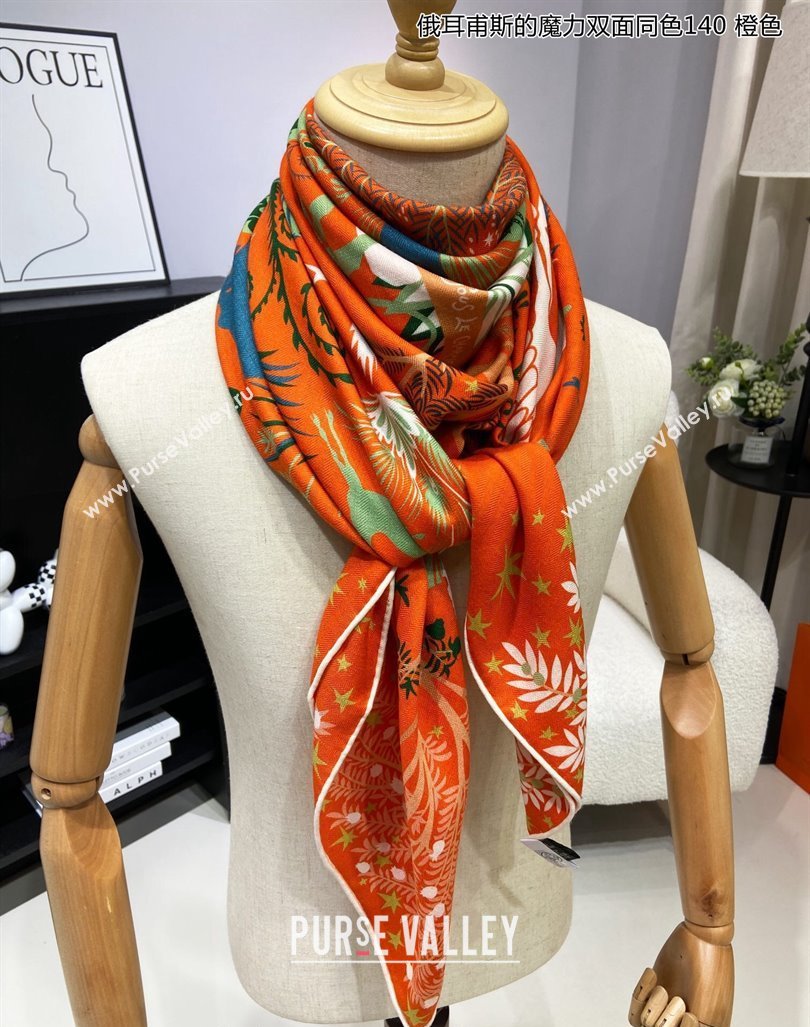 Hermes Sous le Charme dOrphee Cashmere Shawl Scarf 140cm Orange 2024 (A-240913002)