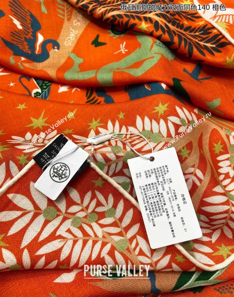 Hermes Sous le Charme dOrphee Cashmere Shawl Scarf 140cm Orange 2024 (A-240913002)