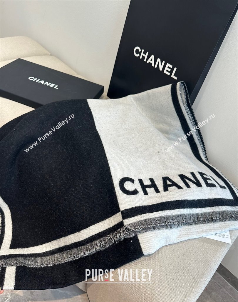 Chanel Cashmere Long Scarf/Blanket White/Black 70x190cm 2024 0912 (XMN-240912103)