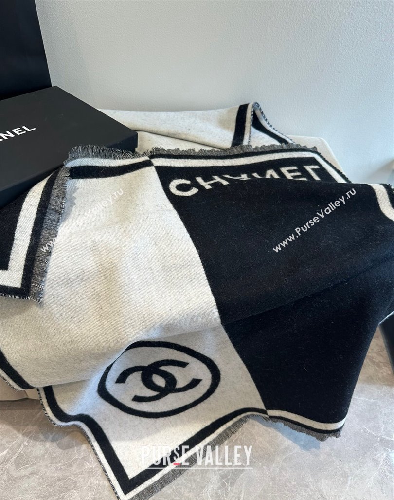 Chanel Cashmere Long Scarf/Blanket White/Black 70x190cm 2024 0912 (XMN-240912103)