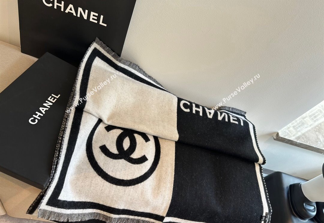 Chanel Cashmere Long Scarf/Blanket White/Black 70x190cm 2024 0912 (XMN-240912103)