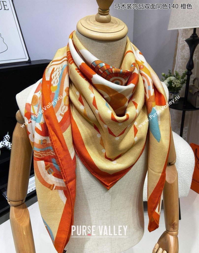 Hermes Haute Parure Cashmere Silk Shawl 140cm Orange 2024 (A-240912121)