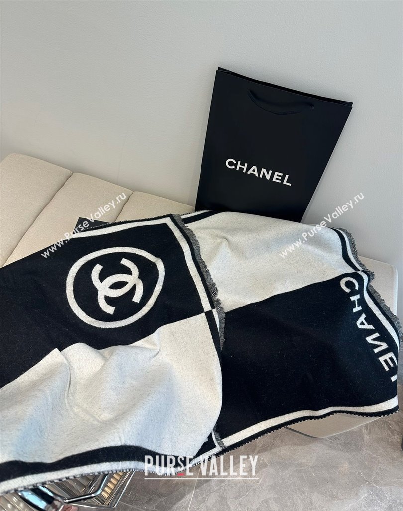 Chanel Cashmere Long Scarf/Blanket White/Black 70x190cm 2024 0912 (XMN-240912103)