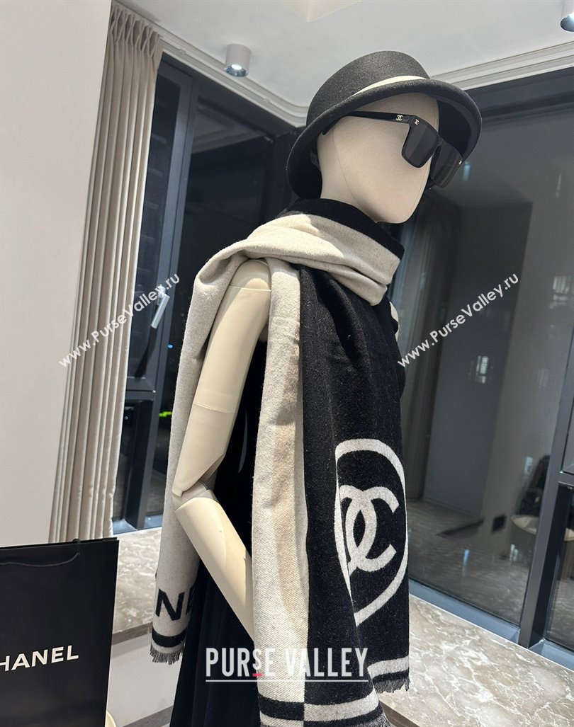 Chanel Cashmere Long Scarf/Blanket White/Black 70x190cm 2024 0912 (XMN-240912103)