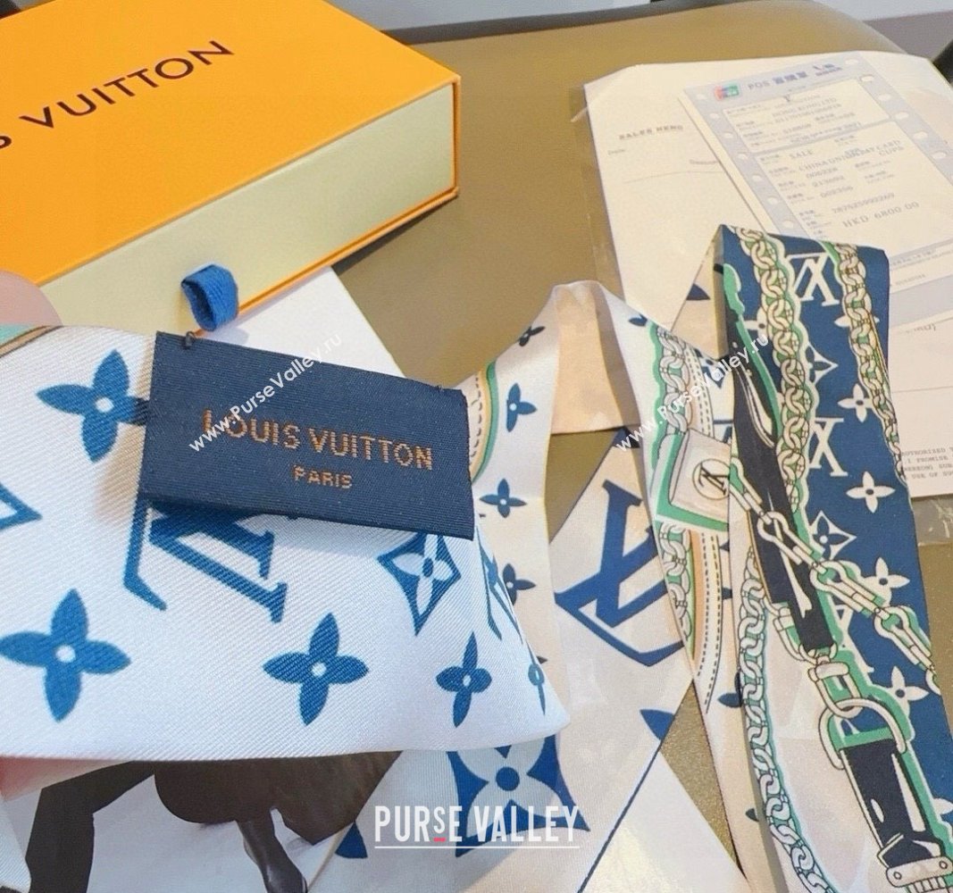 Louis Vuitton Silk Bandeau Scarf 6x120cm Blue 2024 0913 (A-240913017)