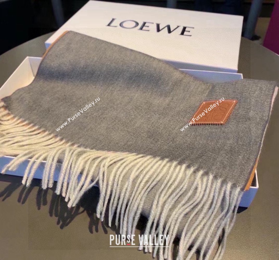 Loewe Logo Patch Cashmere Long Scarf 32x190cm Grey 2024 0912 (XMN-240912099)