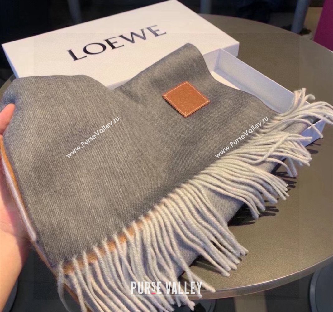 Loewe Logo Patch Cashmere Long Scarf 32x190cm Grey 2024 0912 (XMN-240912099)