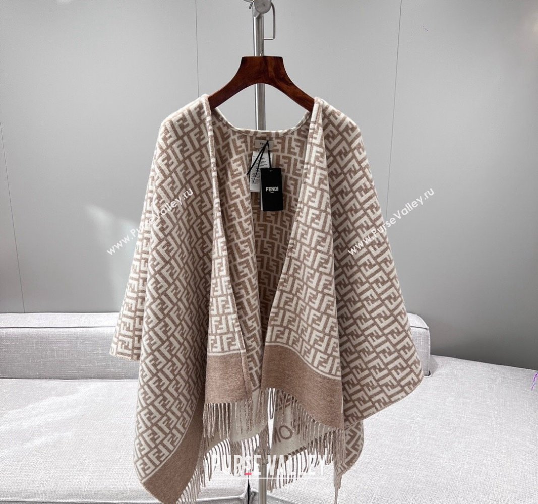 Fendi Wool Cashmere Cape 135x135cm Beige 2024 0913 (A-240913033)