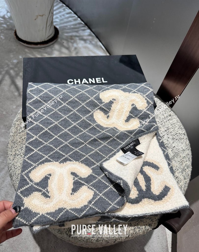 Chanel CC Knit Cashmere Long Scarf 35x180cm Grey 2024 CH102116 (A-241021066)