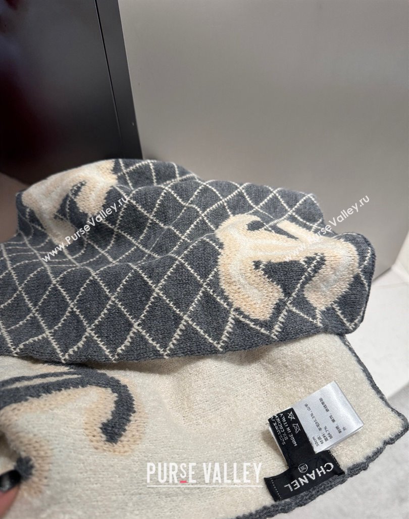 Chanel CC Knit Cashmere Long Scarf 35x180cm Grey 2024 CH102116 (A-241021066)