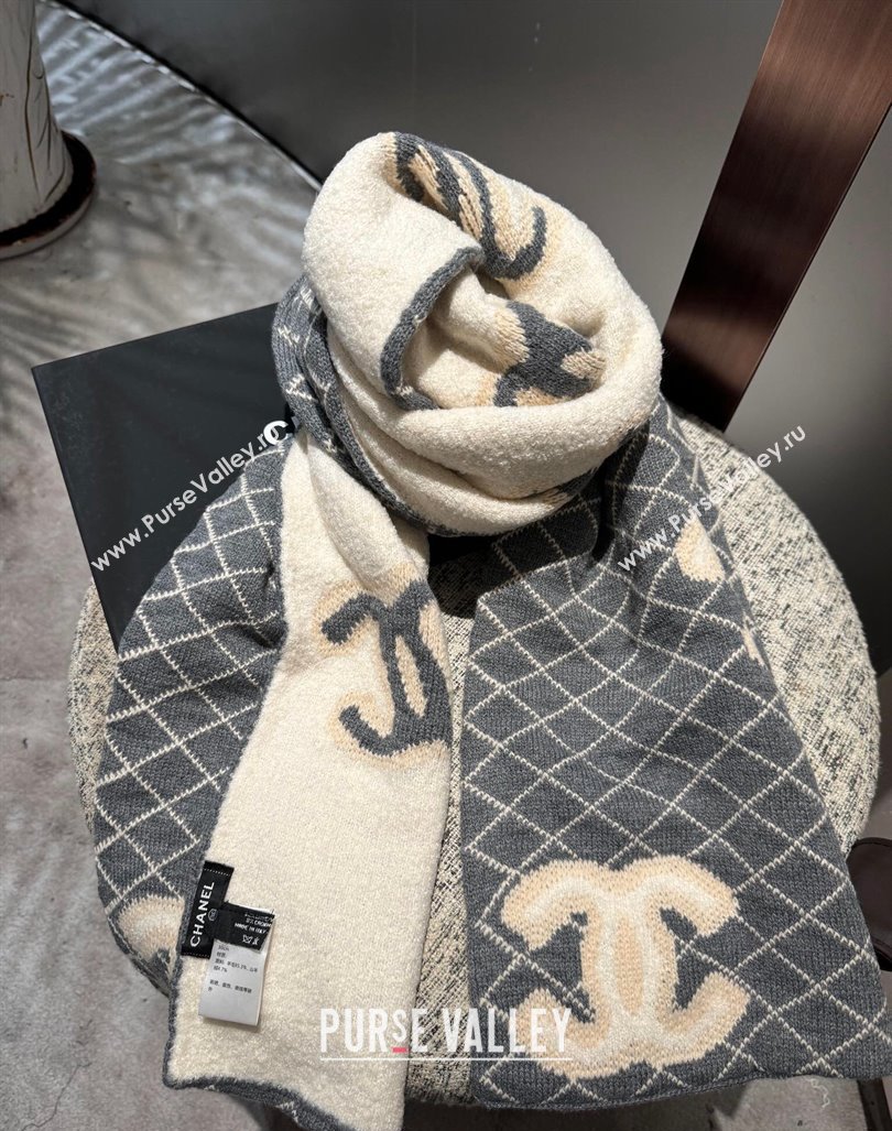 Chanel CC Knit Cashmere Long Scarf 35x180cm Grey 2024 CH102116 (A-241021066)