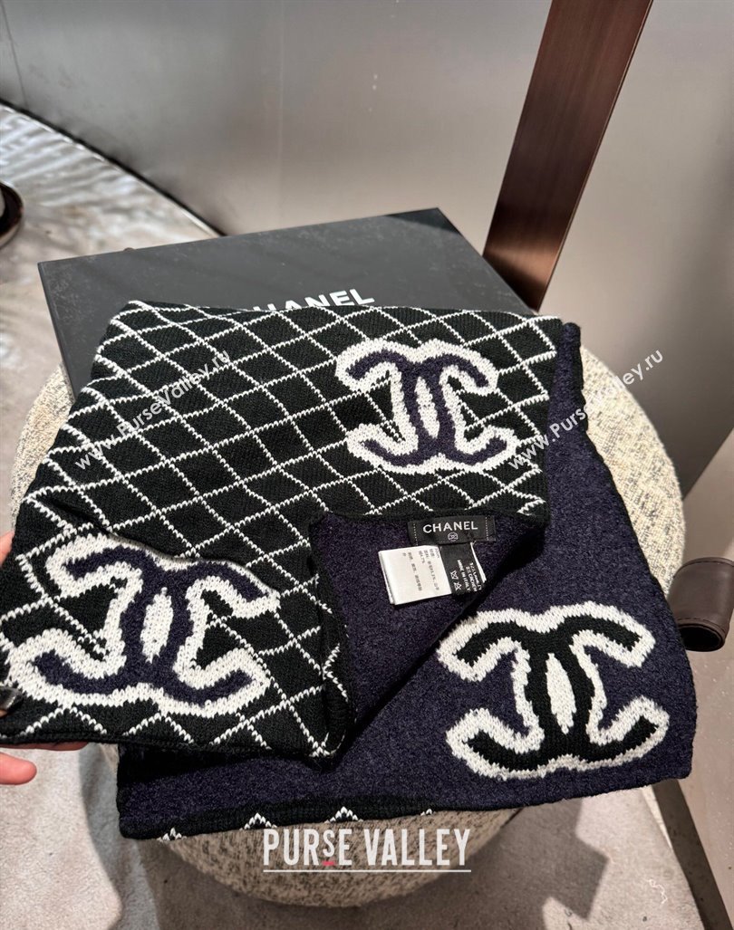 Chanel CC Knit Cashmere Long Scarf 35x180cm Navy Blue 2024 CH102116 (A-241021067)