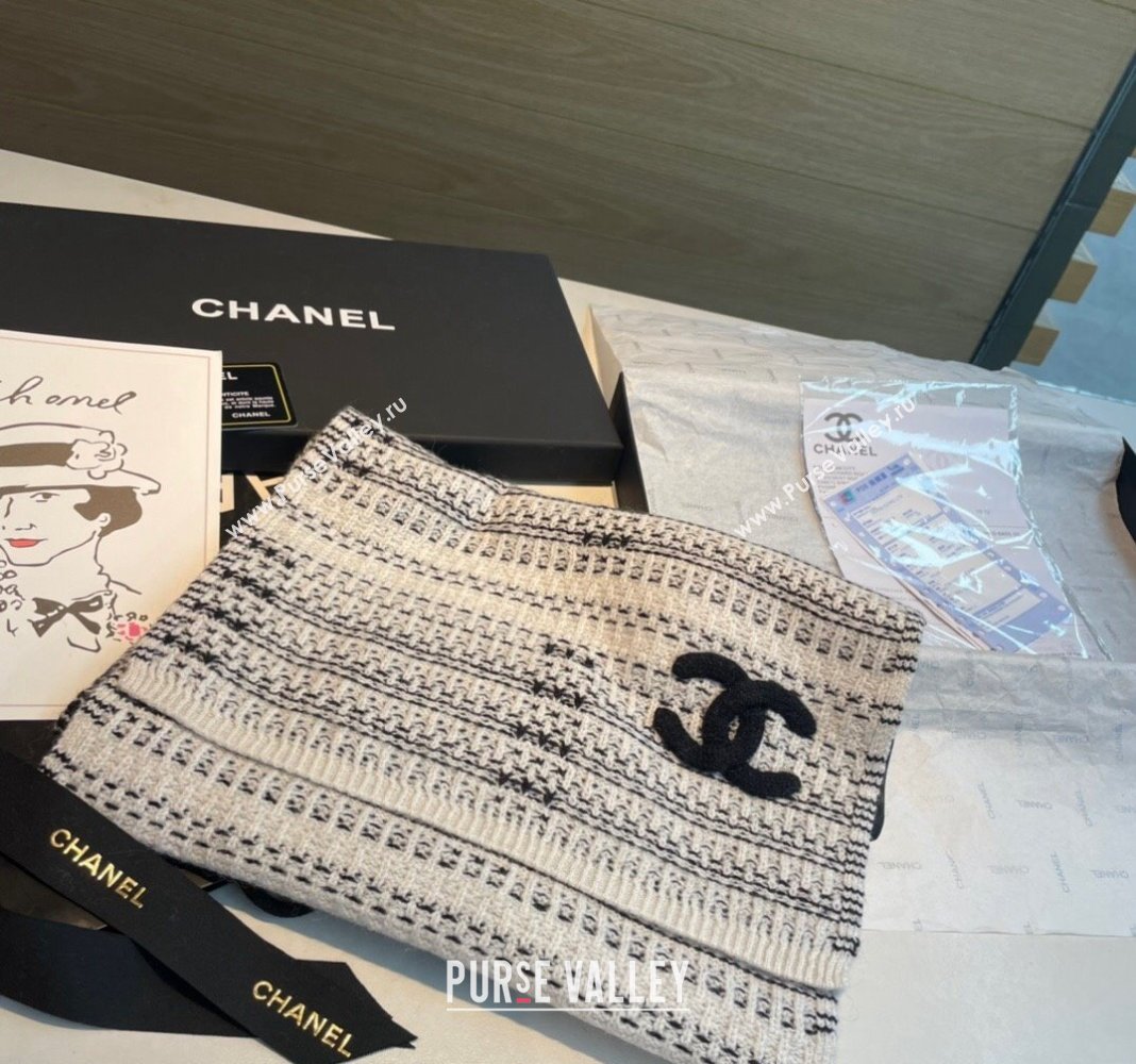 Chanel Knit Long Scarf 35x180cm White/Black 2024 CH102107 (XMN-241021021)