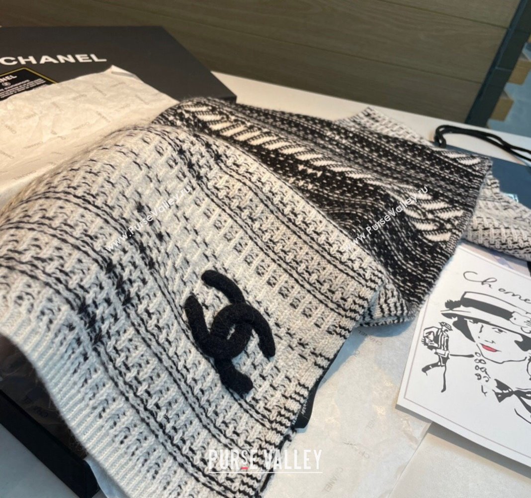 Chanel Knit Long Scarf 35x180cm White/Black 2024 CH102107 (XMN-241021021)