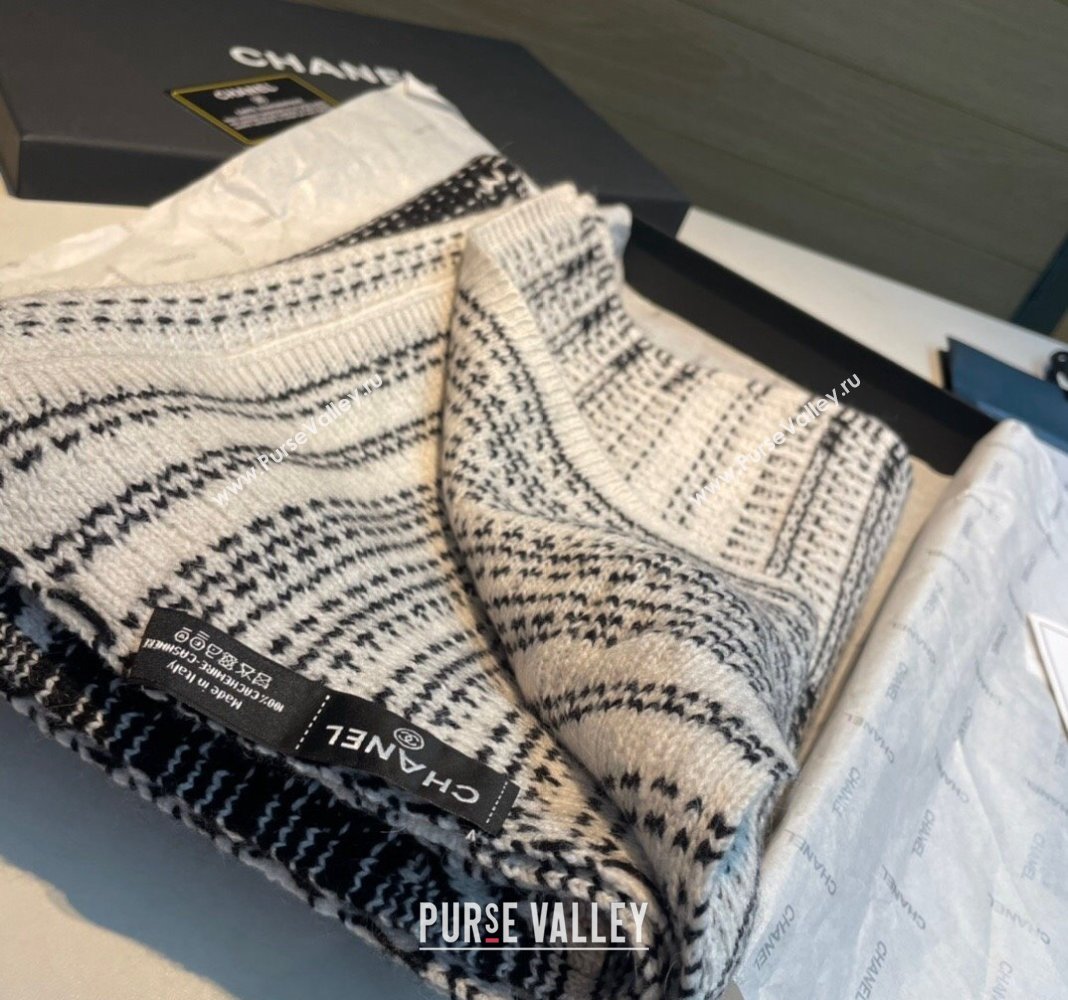 Chanel Knit Long Scarf 35x180cm White/Black 2024 CH102107 (XMN-241021021)