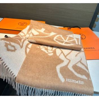 Hermes Horse Wool Long Scarf 30x180cm Light Brown 2024 1021004 (A-241021012)