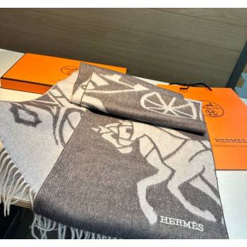 Hermes Horse Wool Long Scarf 30x180cm Dark Grey 2024 1021004 (A-241021013)