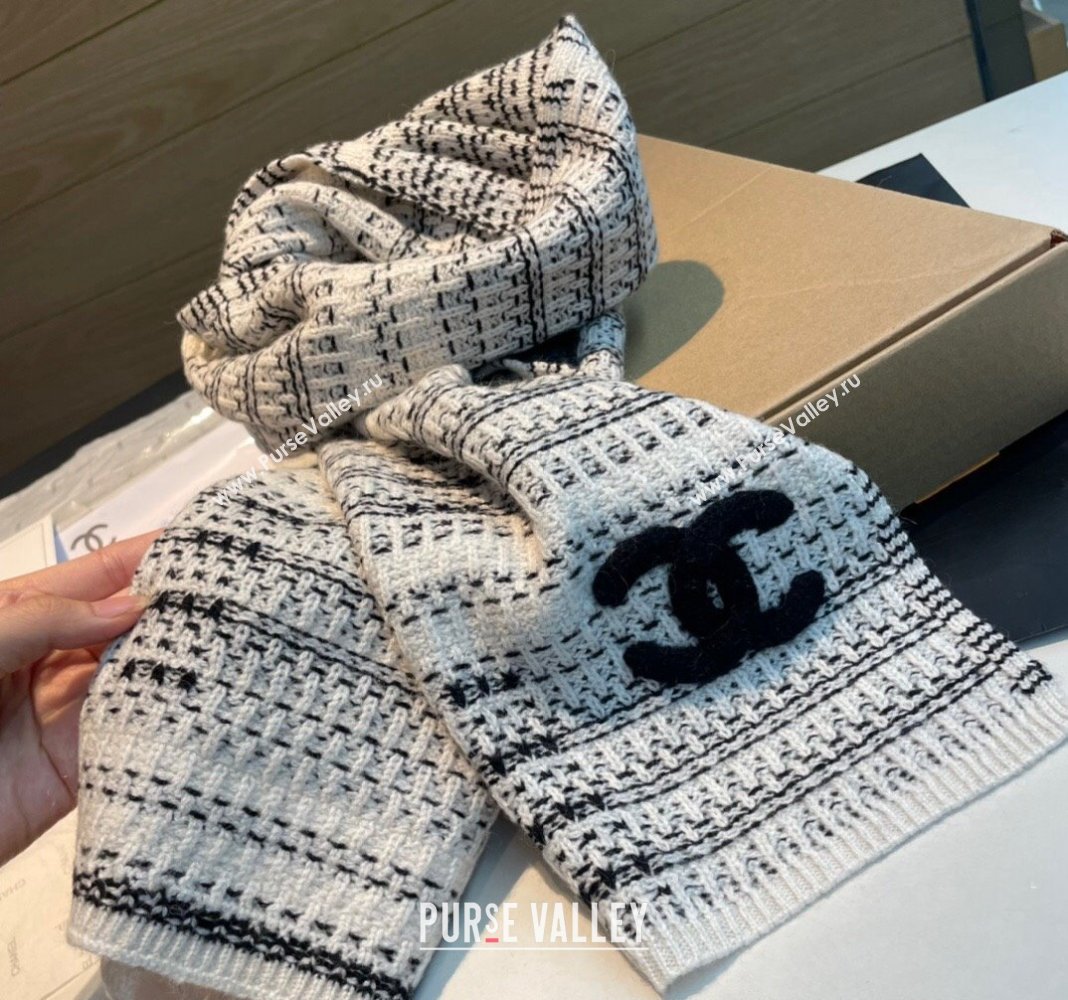 Chanel Knit Long Scarf 35x180cm White/Black 2024 CH102107 (XMN-241021021)