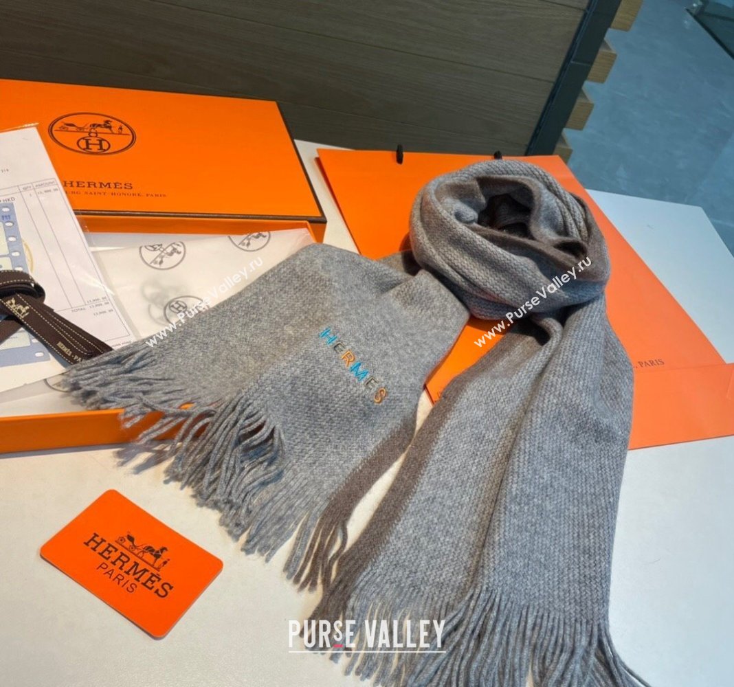 Hermes Cashmere Knit Long Scarf 30x180cm Grey2 2024 1021005 (A-241021017)