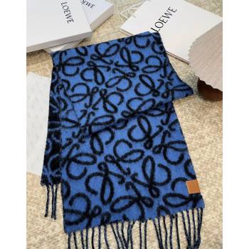 Loewe Anagram Wool and Alpaca Fur Long Scarf 36x186cm Blue/Black 2024 LW102101 (A-241021081)