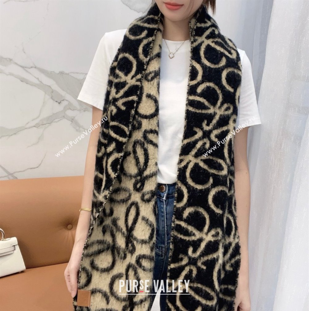 Loewe Anagram Wool and Alpaca Fur Long Scarf 36x186cm Beige 2024 LW102101 (A-241021082)