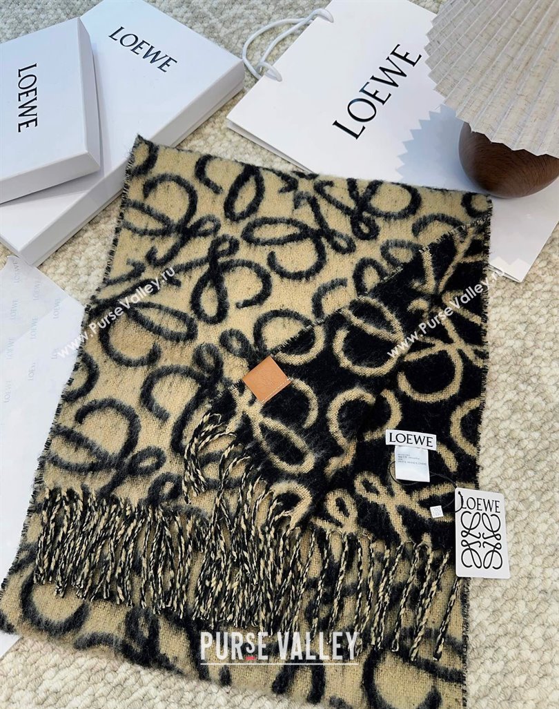 Loewe Anagram Wool and Alpaca Fur Long Scarf 36x186cm Beige 2024 LW102101 (A-241021082)