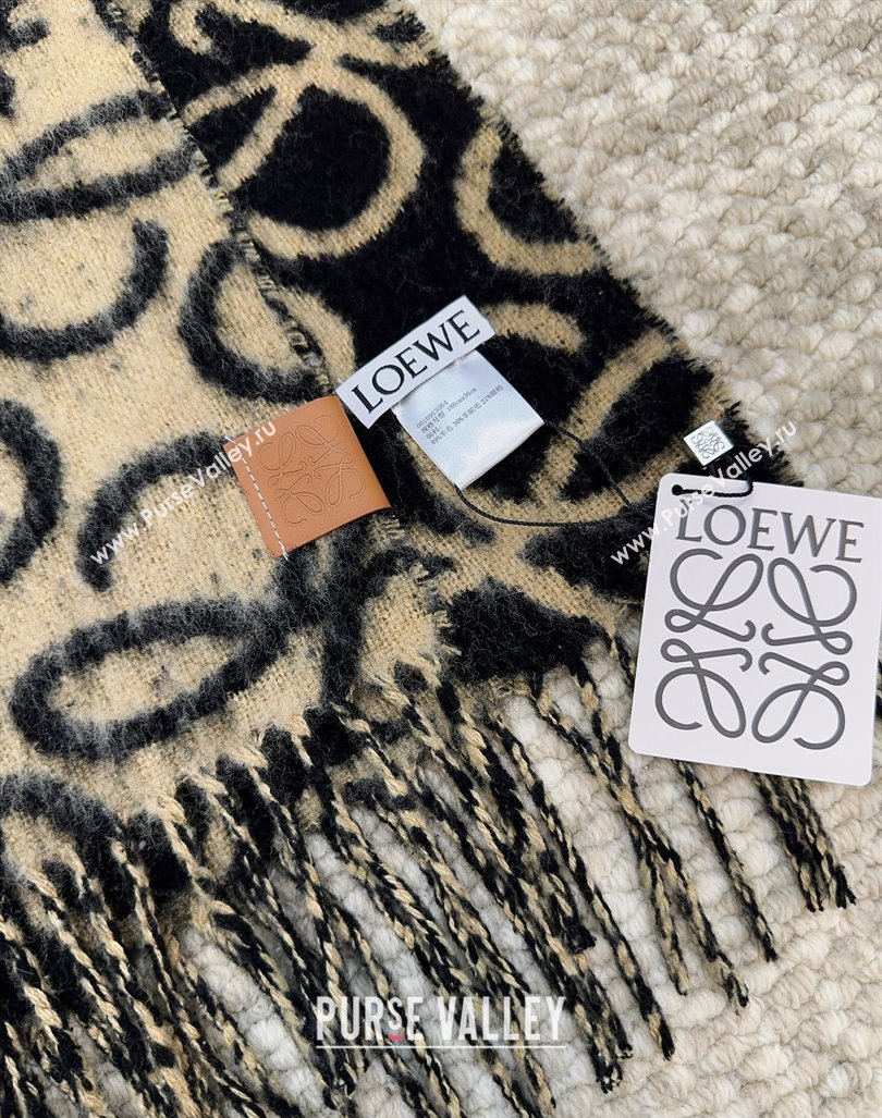 Loewe Anagram Wool and Alpaca Fur Long Scarf 36x186cm Beige 2024 LW102101 (A-241021082)